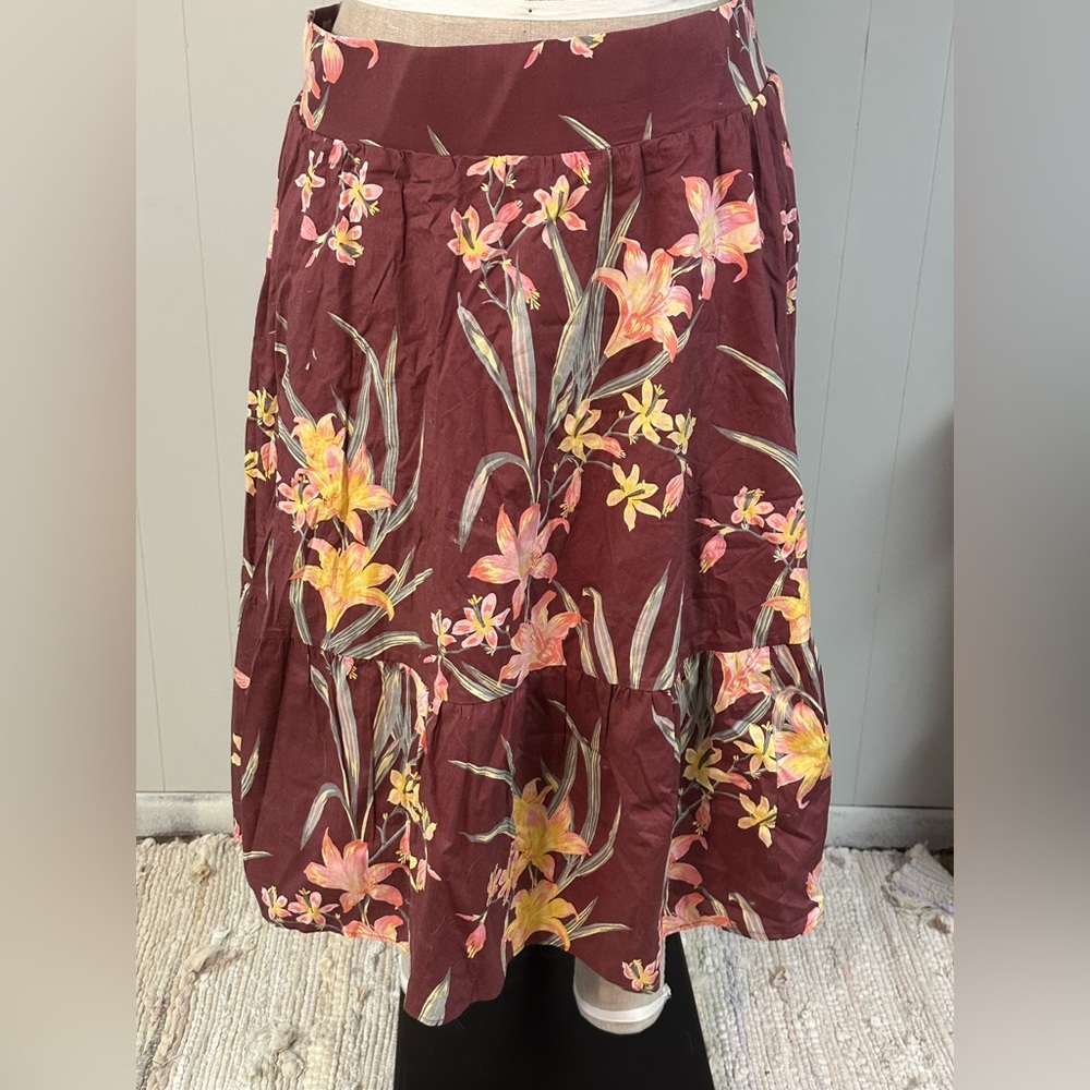 Torrid Floral Burgundy A-Line Skirt